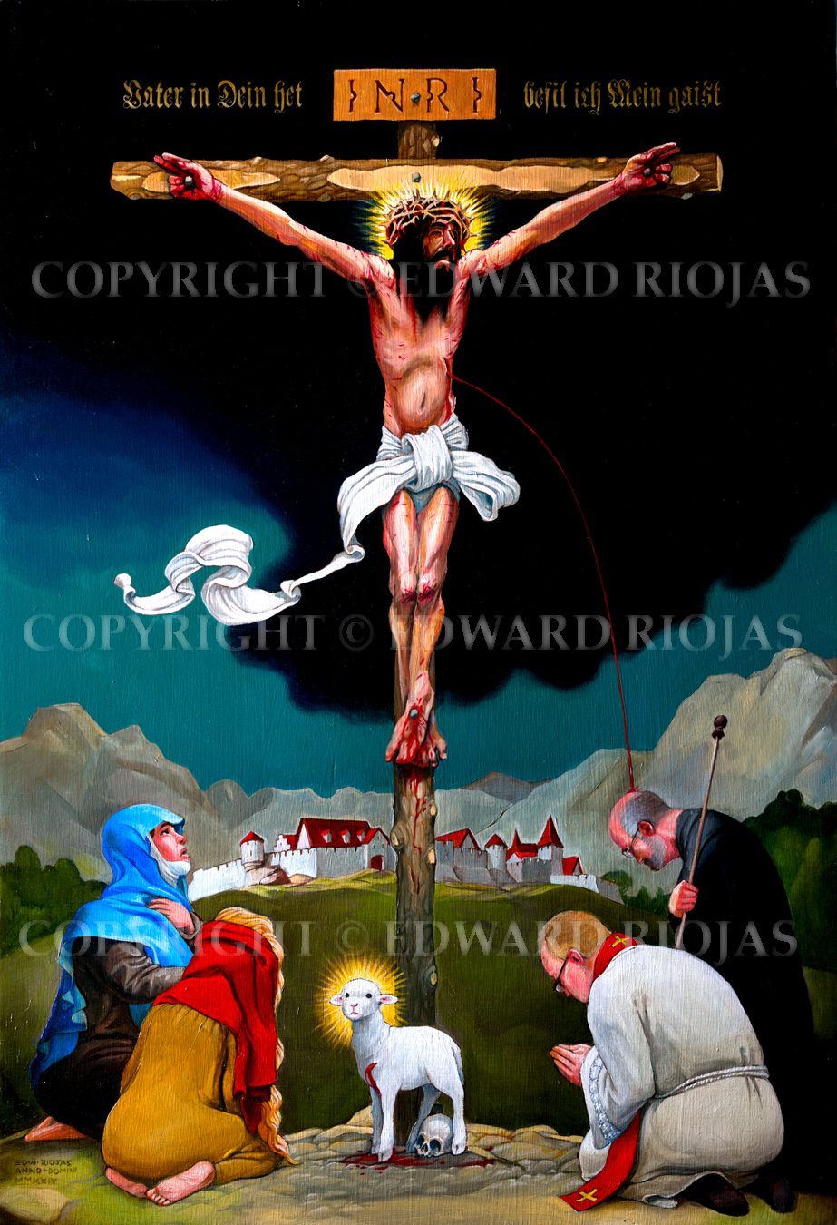 CRUCIFIXION WITH DONOR AND ARTIST copyright
